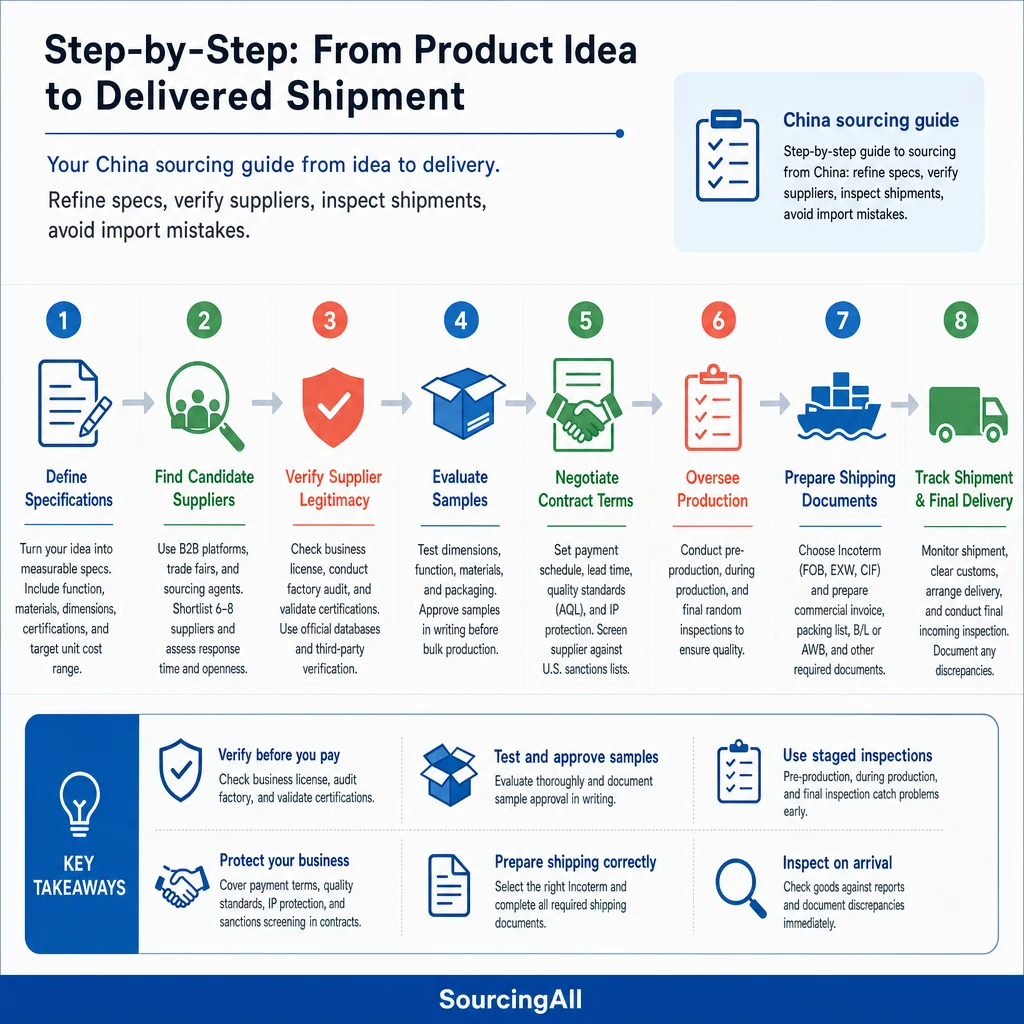 Infographic summarizing Step-by-Step: From Product Idea to Delivered Shipment