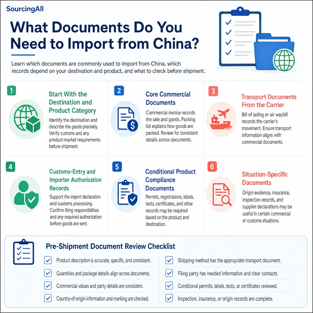 Infographic summarizing What Documents Do You Need to Import from China?